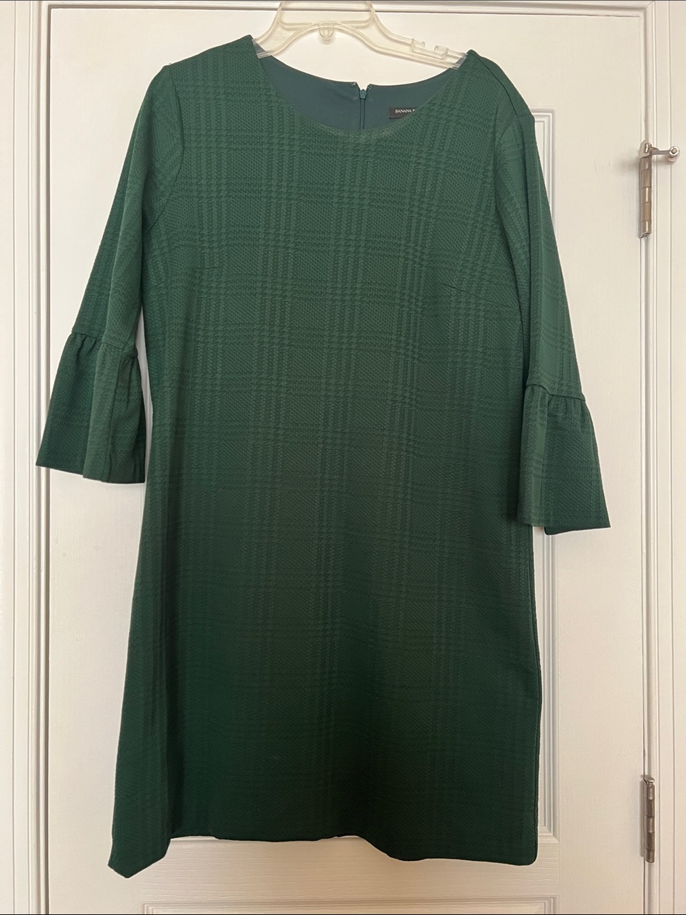 Banana Republic Dark Green Textured Bell-Sleeve Shift Dress